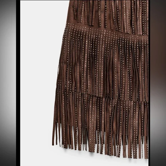 ZARA SHIMMERING FAUX SUEDE FRINGE SKIRT - Sz M - Picture 4 of 5